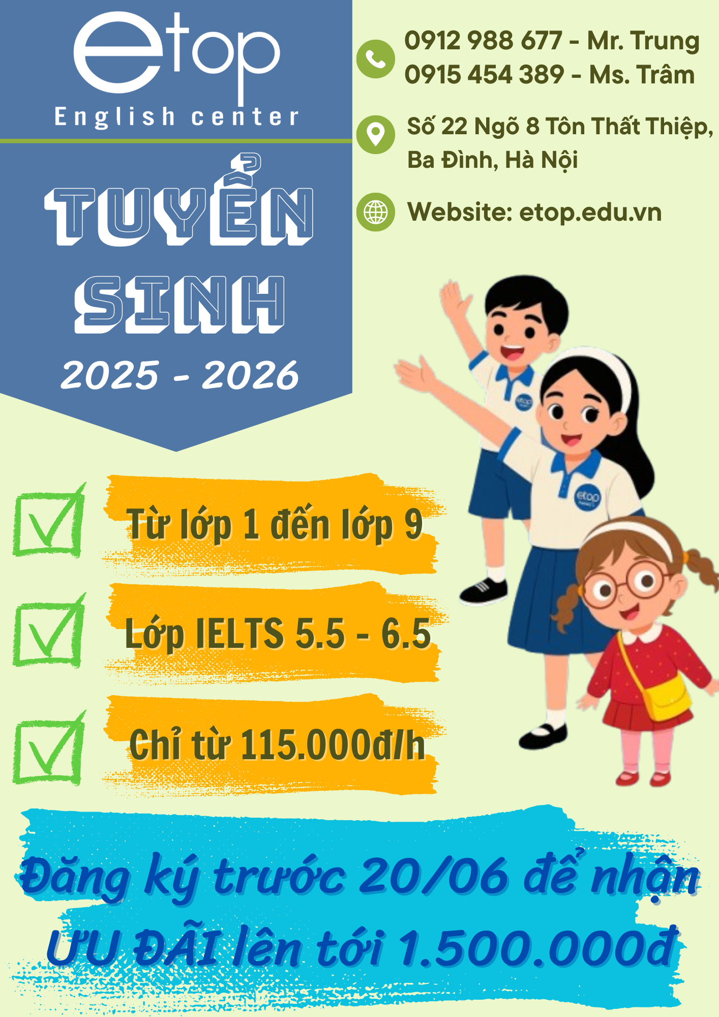 Mặt trước thông báo tuyển sinh ETOP hè tháng 6/2025